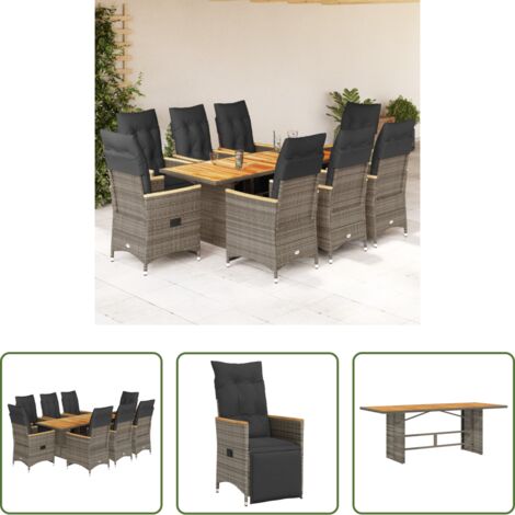 Sedie da giardino reclinabili -  Set Bistrò da Giardino 9 pz con Cuscini in Polyrattan Grigio