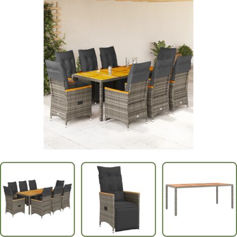 Sedie da giardino reclinabili -  Set Bistrò da Giardino 9 pz con Cuscini in Polyrattan Grigio