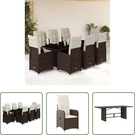 Sedie da giardino reclinabili -  Set Bistrò da Giardino 9 pz con Cuscini in Polyrattan Marrone