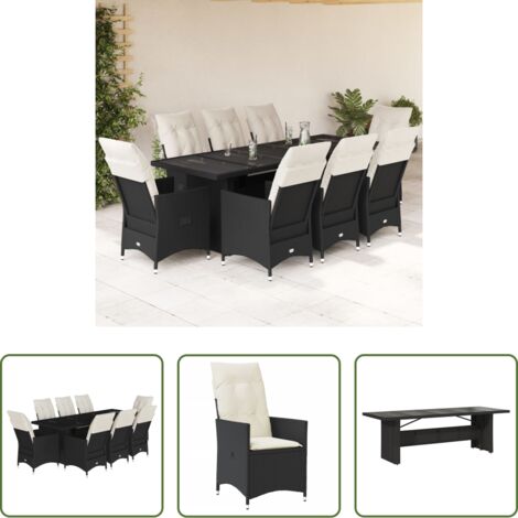Sedie da giardino reclinabili -  Set Bistrò da Giardino 9 pz con Cuscini in Polyrattan Nero