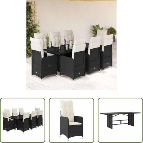Sedie da giardino reclinabili -  Set Bistrò da Giardino 9 pz con Cuscini in Polyrattan Nero