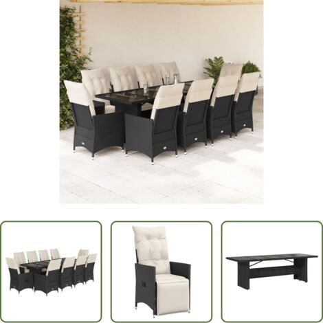 Sedie da giardino reclinabili -  Set da Bistrò da Giardino 11 pz con Cuscini Nero in Polyrattan