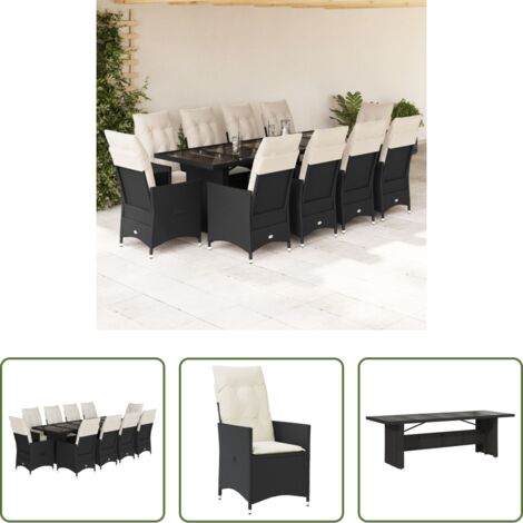 Sedie da giardino reclinabili -  Set da Bistrò da Giardino 11 pz con Cuscini Nero in Polyrattan