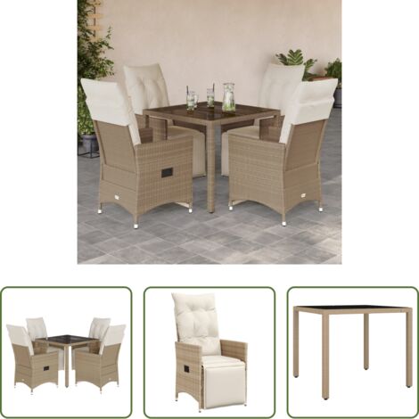 Sedie da giardino reclinabili -  Set da Bistrò da Giardino 5 pz con Cuscini Beige in Polyrattan