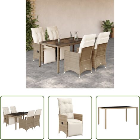 Sedie da giardino reclinabili -  Set da Bistrò da Giardino 5 pz con Cuscini Beige in Polyrattan