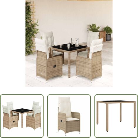Sedie da giardino reclinabili -  Set da Bistrò da Giardino 5 pz con Cuscini Beige in Polyrattan