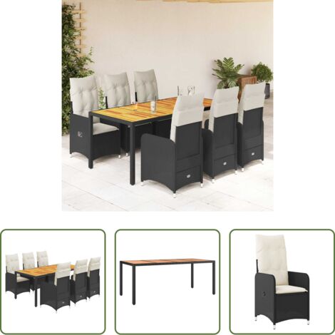 Sedie da giardino reclinabili -  Set da Bistrò da Giardino 7 pz con Cuscini Nero in Polyrattan