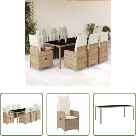Sedie da giardino reclinabili -  Set da Bistrò da Giardino 9 pz con Cuscini Beige in Polyrattan