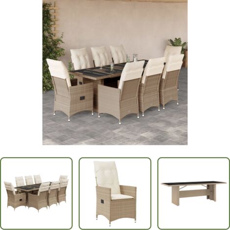 Sedie da giardino reclinabili -  Set da Bistrò da Giardino 9 pz con Cuscini Beige in Polyrattan