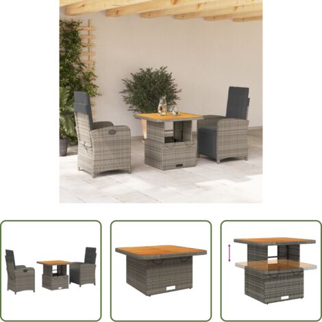 Sedie da giardino reclinabili -  Set da Pranzo da Giardino 3 pz con Cuscini in Polyrattan Grigio