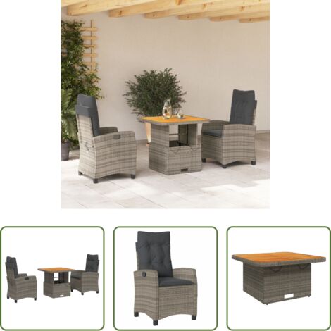 Sedie da giardino reclinabili -  Set da Pranzo da Giardino 3 pz con Cuscini in Polyrattan Grigio