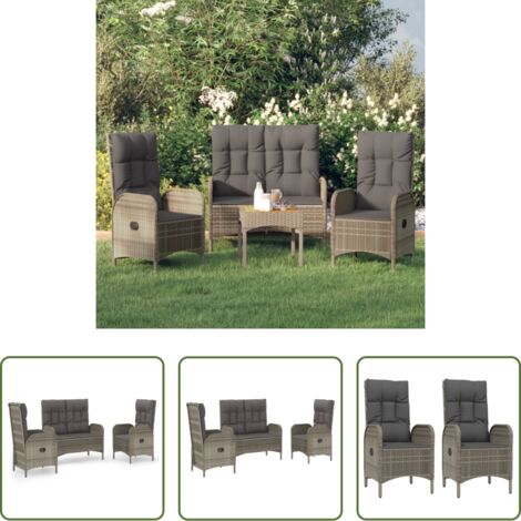 Sedie da giardino reclinabili -  Set da Pranzo da Giardino 3 pz con Cuscini in Polyrattan Grigio