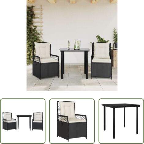 Sedie da giardino reclinabili -  Set da Pranzo da Giardino 3 pz con Cuscini Nero in Polyrattan
