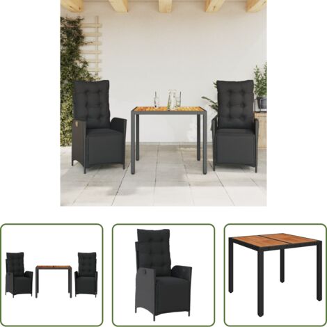 Sedie da giardino reclinabili -  Set da Pranzo da Giardino 3 pz con Cuscini Nero in Polyrattan