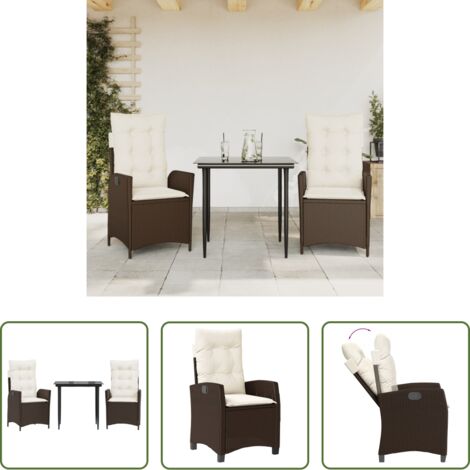 Sedie da giardino reclinabili -  Set da Pranzo da Giardino 3pz con Cuscini in Polyrattan Marrone