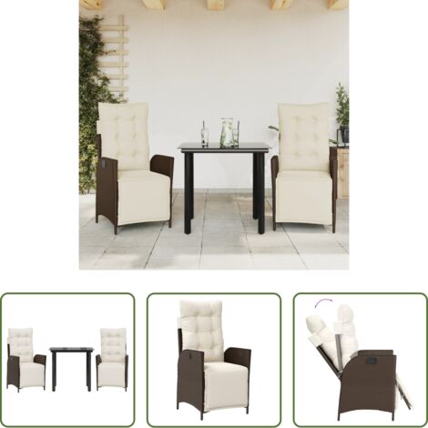 Sedie da giardino reclinabili -  Set da Pranzo da Giardino 3pz con Cuscini in Polyrattan Marrone