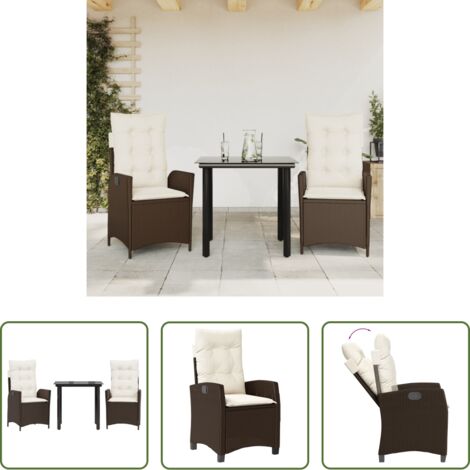 Sedie da giardino reclinabili -  Set da Pranzo da Giardino 3pz con Cuscini in Polyrattan Marrone