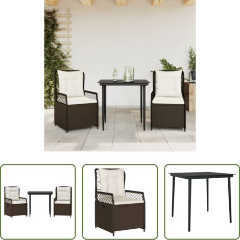 Sedie da giardino reclinabili -  Set da Pranzo da Giardino 3pz con Cuscini in Polyrattan Marrone