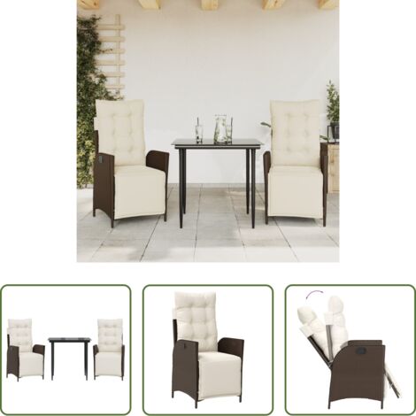 Sedie da giardino reclinabili -  Set da Pranzo da Giardino 3pz con Cuscini in Polyrattan Marrone