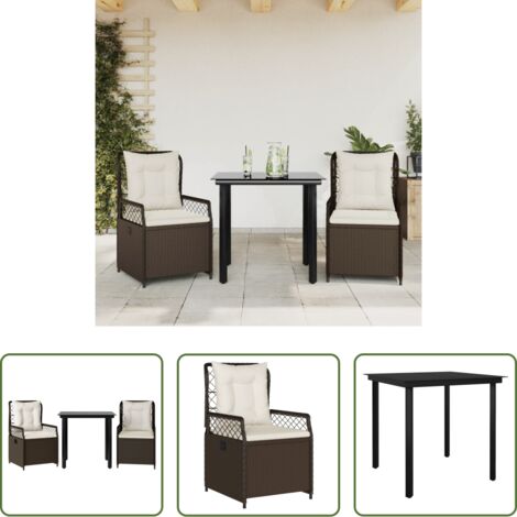 Sedie da giardino reclinabili -  Set da Pranzo da Giardino 3pz con Cuscini in Polyrattan Marrone