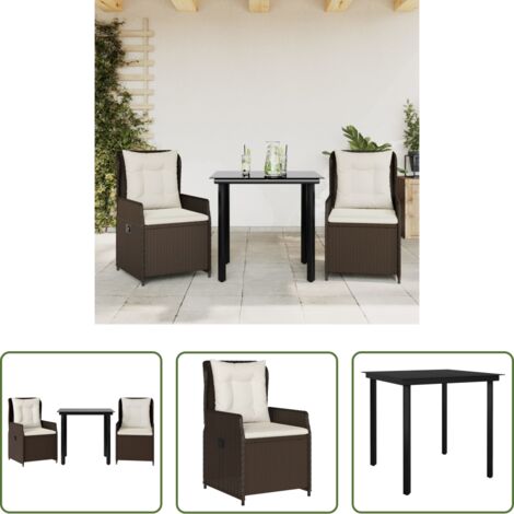 Sedie da giardino reclinabili -  Set da Pranzo da Giardino 3pz con Cuscini in Polyrattan Marrone