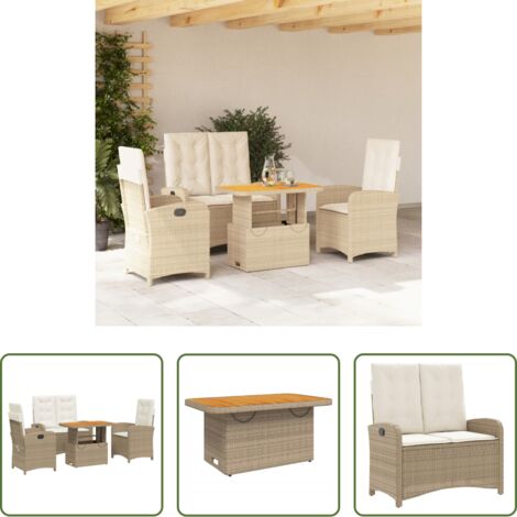 Sedie da giardino reclinabili -  Set da Pranzo da Giardino 4 pz con Cuscini Beige in Polyrattan