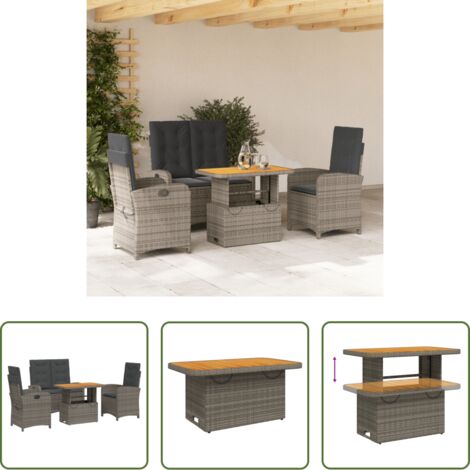 Sedie da giardino reclinabili -  Set da Pranzo da Giardino 4 pz con Cuscini in Polyrattan Grigio