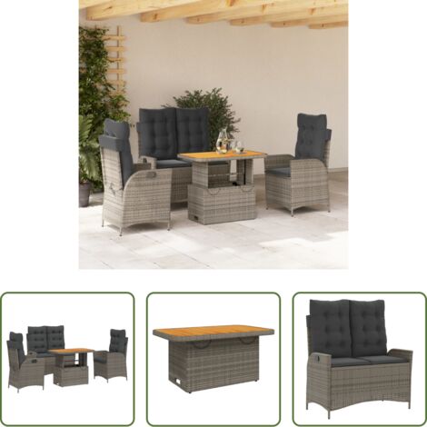 Sedie da giardino reclinabili -  Set da Pranzo da Giardino 4 pz con Cuscini in Polyrattan Grigio