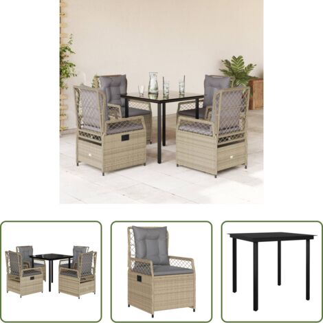 Sedie da giardino reclinabili - Set da Pranzo da Giardino 5 pz con Cuscini Beige in Polyrattan