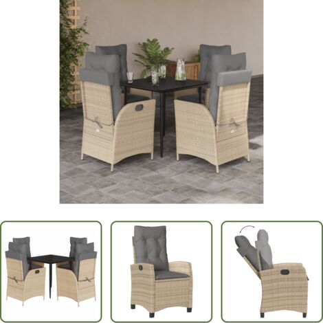 Sedie da giardino reclinabili -  Set da Pranzo da Giardino 5 pz con Cuscini Beige in Polyrattan