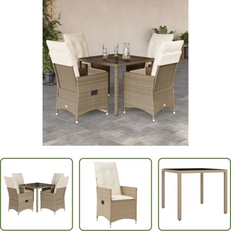 Sedie da giardino reclinabili -  Set da Pranzo da Giardino 5 pz con Cuscini Beige in Polyrattan