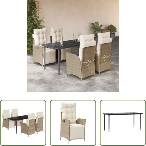 Sedie da giardino reclinabili -  Set da Pranzo da Giardino 5 pz con Cuscini Beige in Polyrattan