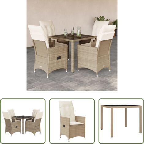 Sedie da giardino reclinabili -  Set da Pranzo da Giardino 5 pz con Cuscini Beige in Polyrattan