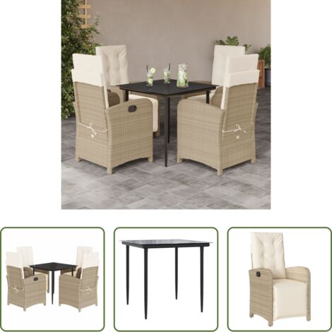 Sedie da giardino reclinabili -  Set da Pranzo da Giardino 5 pz con Cuscini Beige in Polyrattan