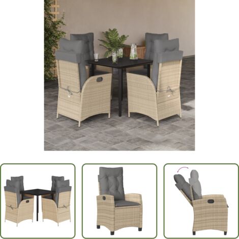Sedie da giardino reclinabili -  Set da Pranzo da Giardino 5 pz con Cuscini Beige in Polyrattan