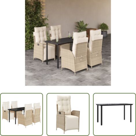 Sedie da giardino reclinabili -  Set da Pranzo da Giardino 5 pz con Cuscini Beige in Polyrattan
