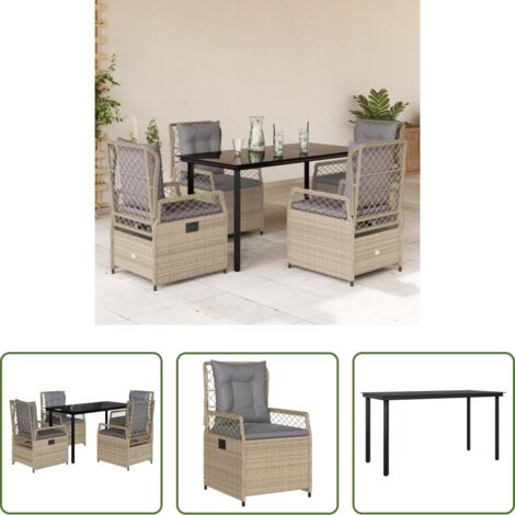 Sedie da giardino reclinabili -  Set da Pranzo da Giardino 5 pz con Cuscini Beige in Polyrattan