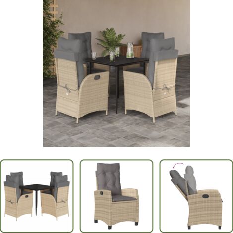 Sedie da giardino reclinabili -  Set da Pranzo da Giardino 5 pz con Cuscini Beige in Polyrattan