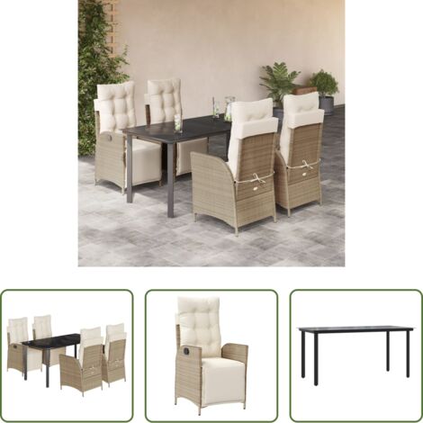 Sedie da giardino reclinabili -  Set da Pranzo da Giardino 5 pz con Cuscini Beige in Polyrattan