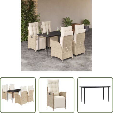 Sedie da giardino reclinabili -  Set da Pranzo da Giardino 5 pz con Cuscini Beige in Polyrattan