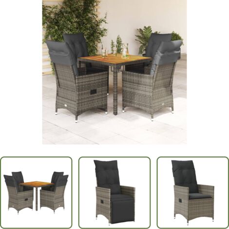 Sedie da giardino reclinabili -  Set da Pranzo da Giardino 5 pz con Cuscini in Polyrattan Grigio