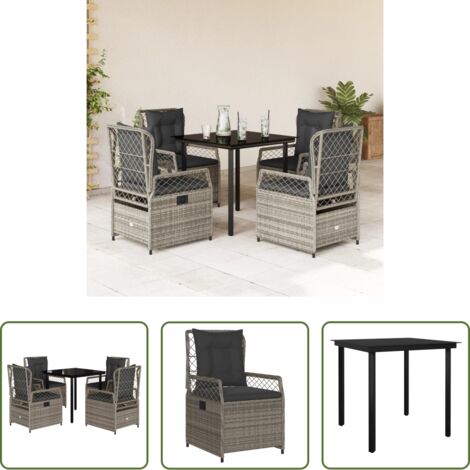 Sedie da giardino reclinabili -  Set da Pranzo da Giardino 5 pz con Cuscini in Polyrattan Grigio