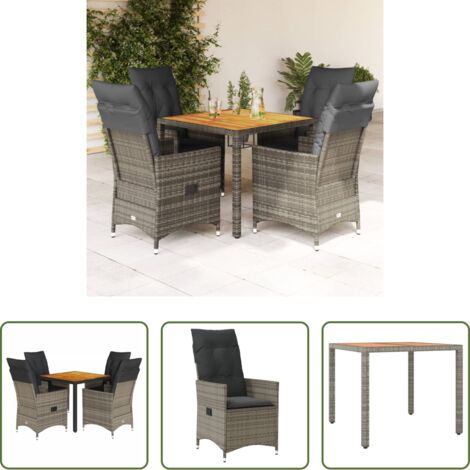 Sedie da giardino reclinabili -  Set da Pranzo da Giardino 5 pz con Cuscini in Polyrattan Grigio