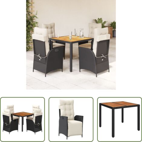 Sedie da giardino reclinabili -  Set da Pranzo da Giardino 5 pz Nero con Cuscini in Polyrattan