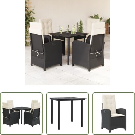 Sedie da giardino reclinabili -  Set da Pranzo da Giardino 5 pz Nero con Cuscini in Polyrattan