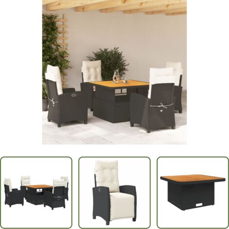 Sedie da giardino reclinabili -  Set da Pranzo da Giardino 5 pz Nero con Cuscini in Polyrattan