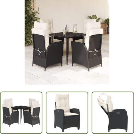 Sedie da giardino reclinabili -  Set da Pranzo da Giardino 5 pz Nero con Cuscini in Polyrattan