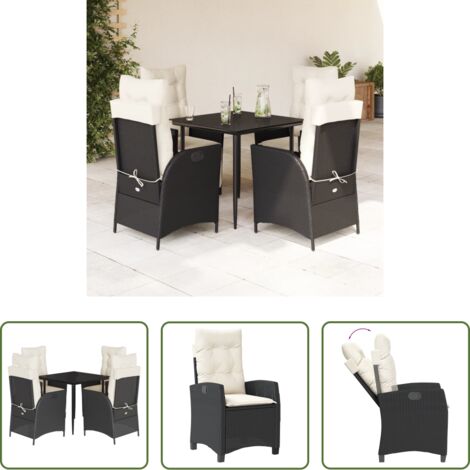 Sedie da giardino reclinabili - Set da Pranzo da Giardino 5 pz Nero con Cuscini in Polyrattan