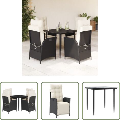 Sedie da giardino reclinabili -  Set da Pranzo da Giardino 5 pz Nero con Cuscini in Polyrattan