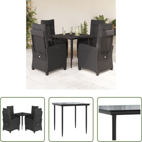Sedie da giardino reclinabili -  Set da Pranzo da Giardino 5 pz Nero con Cuscini in Polyrattan